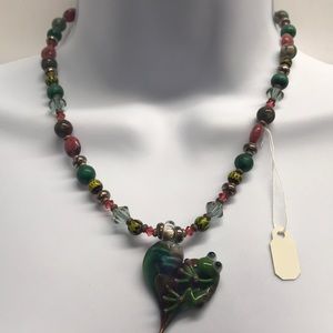 Artisan Lampwork Frog Pendant Necklace New